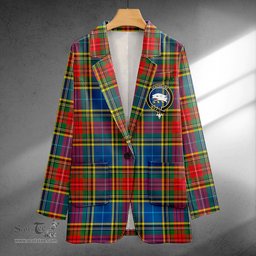 ScotsTee Shop Bethune Modern Clan Crest Casual Tartan Flat Lapel Collar Blazer Tartan Blazer Cotton