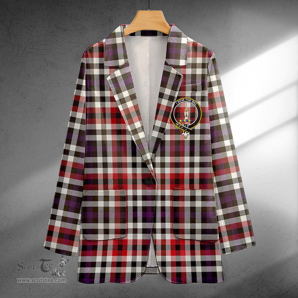 ScotsTee Shop Bell Border (Bell Southern Bell) Weathered Clan Crest Casual Tartan Flat Lapel Collar Blazer Tartan Blazer Cotton