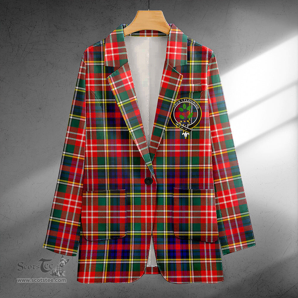 ScotsTee Shop Christie Modern Clan Crest Casual Tartan Flat Lapel Collar Blazer Tartan Blazer Cotton