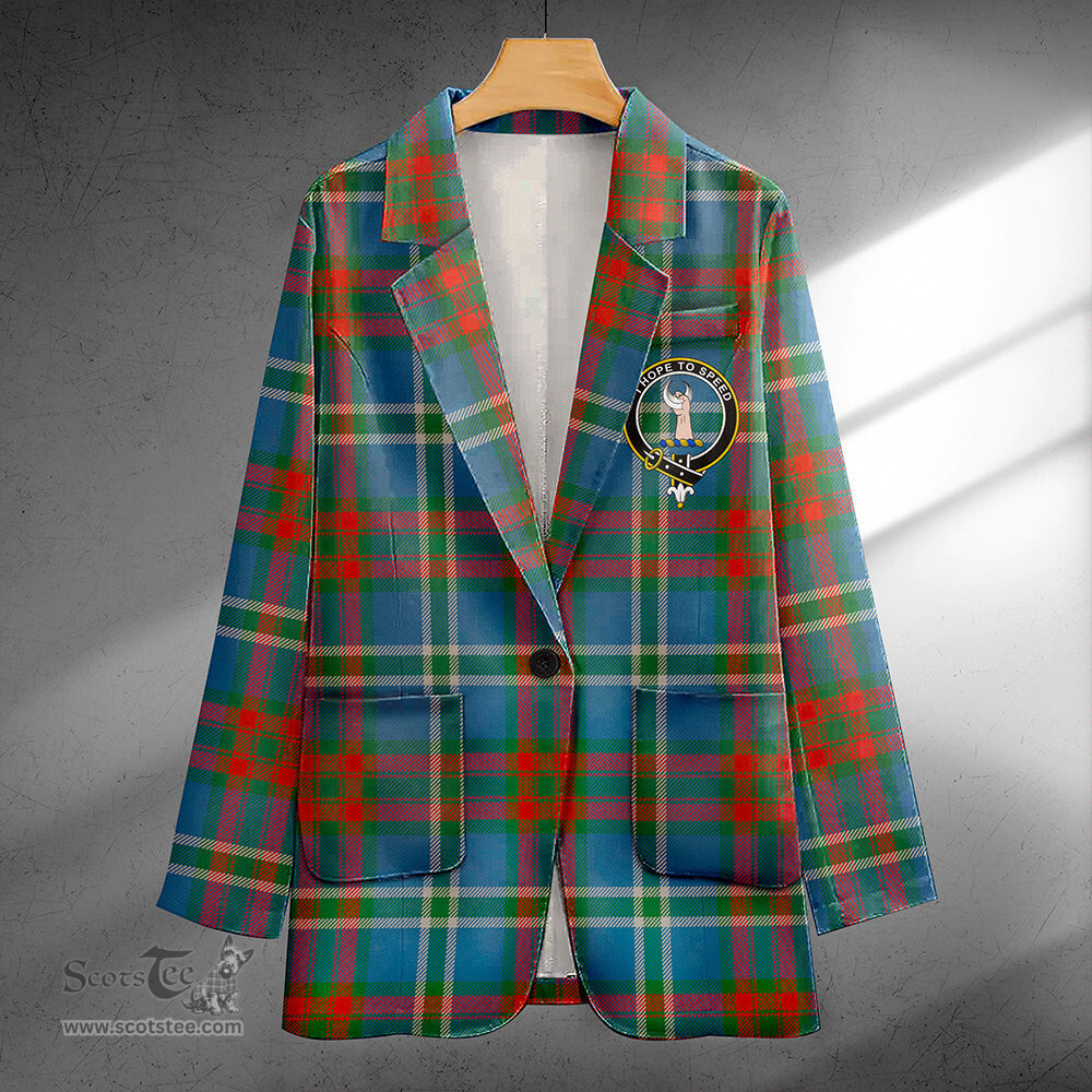 ScotsTee Shop Cathcart Ancient Clan Crest Casual Tartan Flat Lapel Collar Blazer Tartan Blazer Cotton