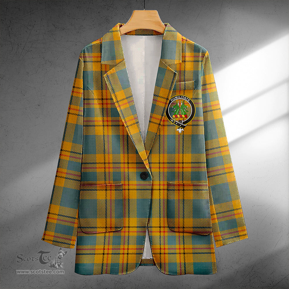 ScotsTee Shop Carlisle (Carlill) Weathered Clan Crest Casual Tartan Flat Lapel Collar Blazer Tartan Blazer Cotton