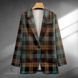 ScotsTee Shop Campbell of Lochawe Weathered 2 Clan Crest Casual Tartan Flat Lapel Collar Blazer Tartan Blazer Cotton