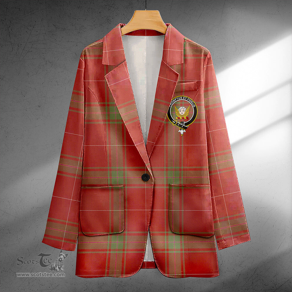 ScotsTee Shop Carruthers Weathered Clan Crest Casual Tartan Flat Lapel Collar Blazer Tartan Blazer Cotton