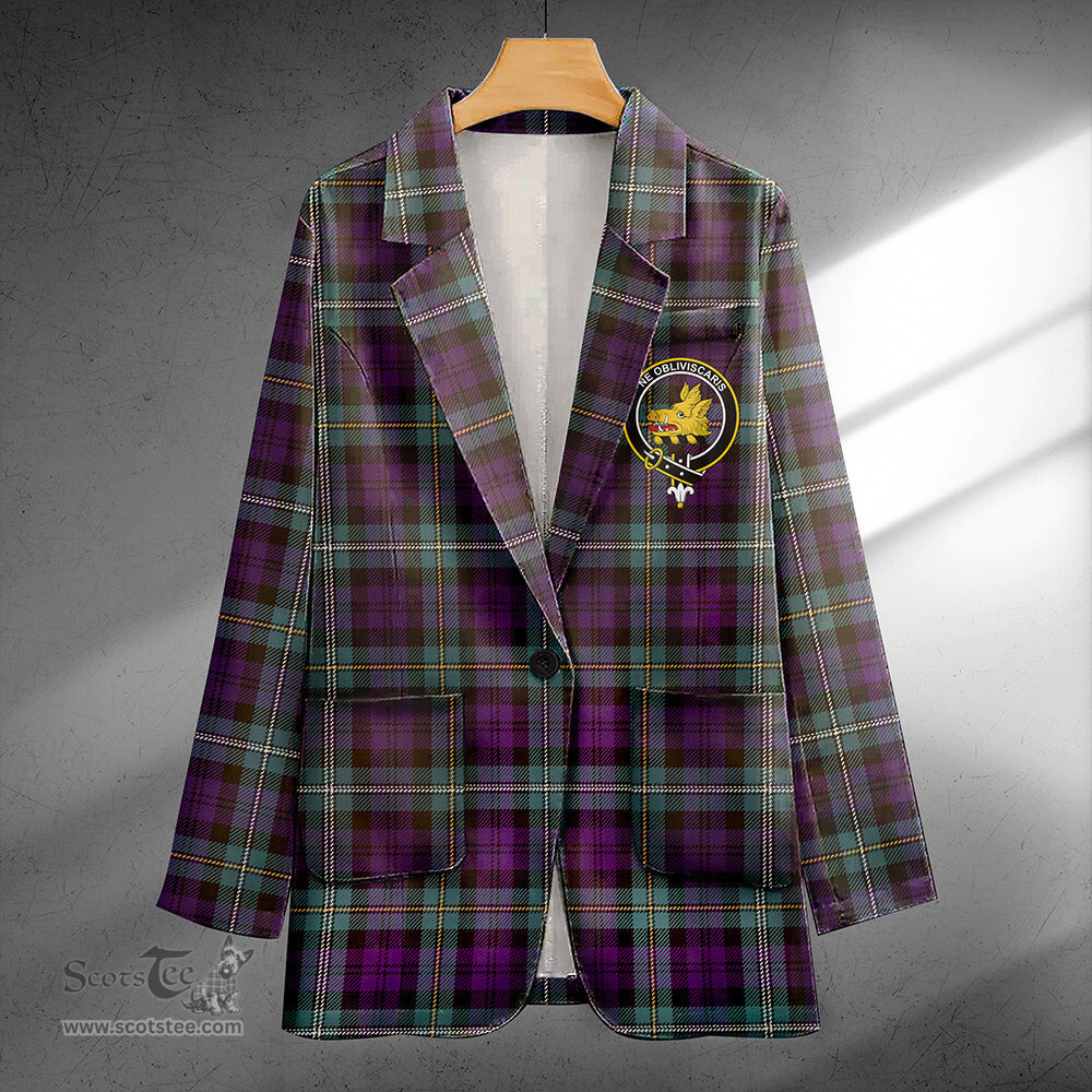 ScotsTee Shop Campbell of Loudon (Campbell Louden) Weathered 2 Clan Crest Casual Tartan Flat Lapel Collar Blazer Tartan Blazer Cotton