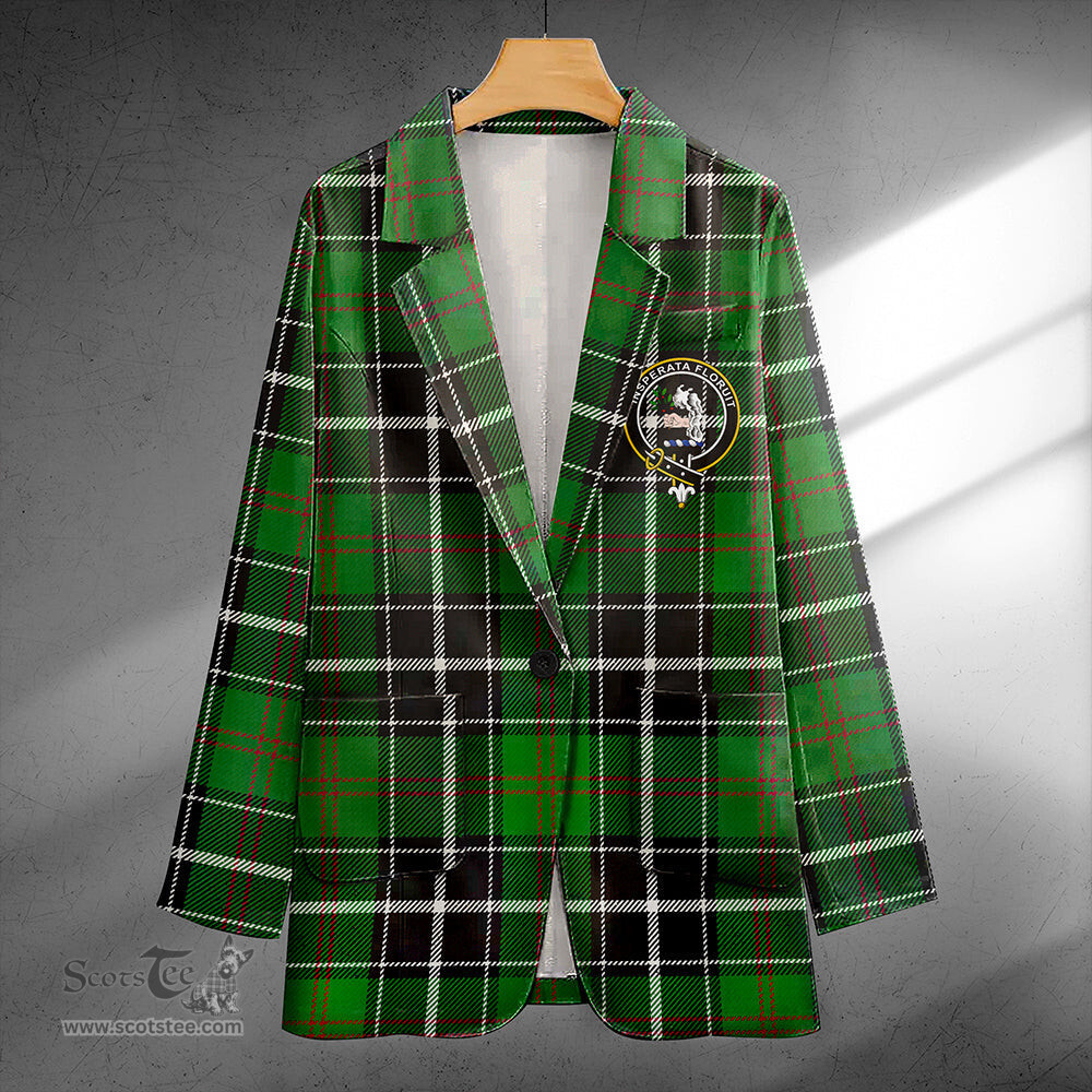 ScotsTee Shop Cleghorn Ancient Clan Crest Casual Tartan Flat Lapel Collar Blazer Tartan Blazer Cotton