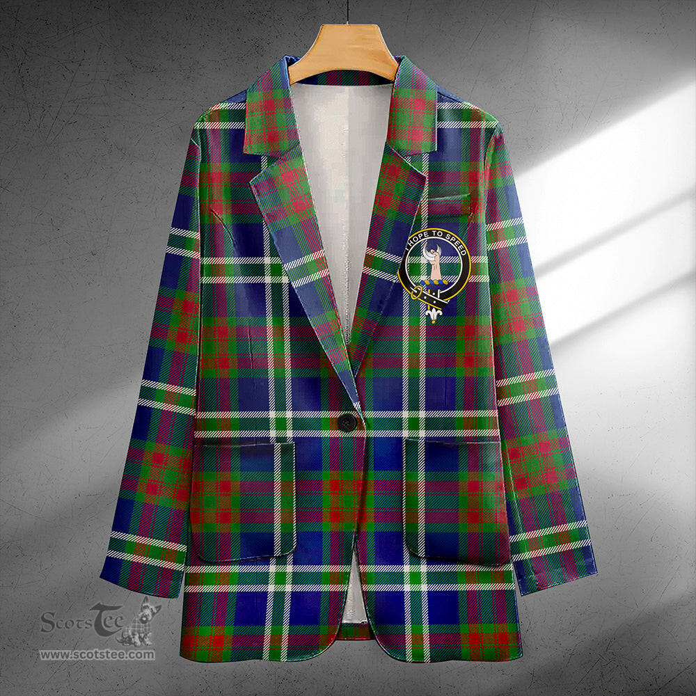 ScotsTee Shop Cathcart Modern Clan Crest Casual Tartan Flat Lapel Collar Blazer Tartan Blazer Cotton