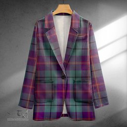ScotsTee Shop Carmichael Weathered 2 Clan Crest Casual Tartan Flat Lapel Collar Blazer Tartan Blazer Cotton
