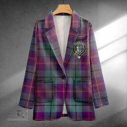 ScotsTee Shop Carmichael Weathered 2 Clan Crest Casual Tartan Flat Lapel Collar Blazer Tartan Blazer Cotton