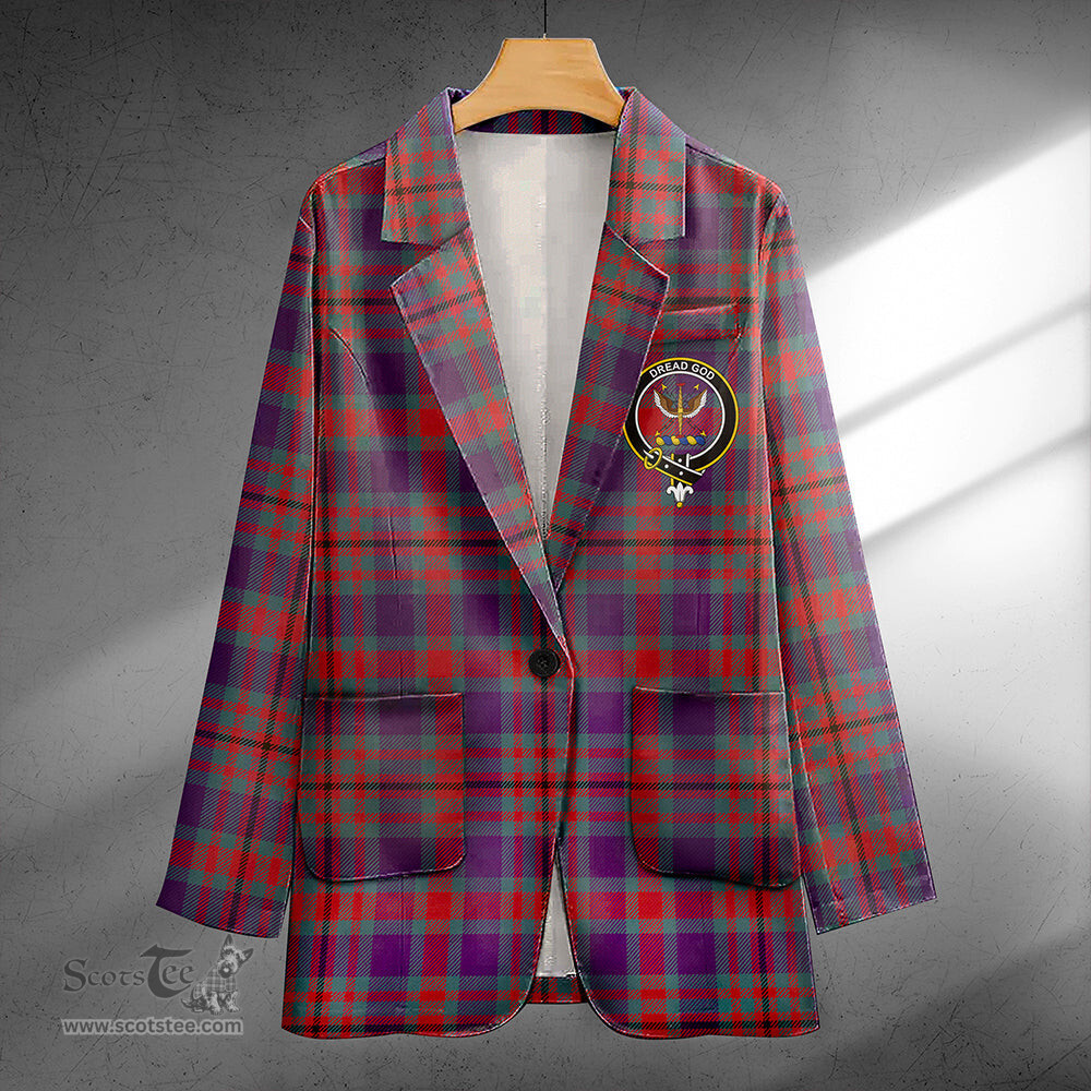 ScotsTee Shop Carnegie Weathered Clan Crest Casual Tartan Flat Lapel Collar Blazer Tartan Blazer Cotton