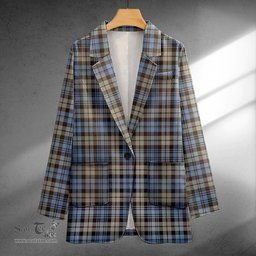 ScotsTee Shop Campbell of Inveraray Weathered 2 Clan Crest Casual Tartan Flat Lapel Collar Blazer Tartan Blazer Cotton