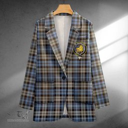 ScotsTee Shop Campbell of Inveraray Weathered 2 Clan Crest Casual Tartan Flat Lapel Collar Blazer Tartan Blazer Cotton