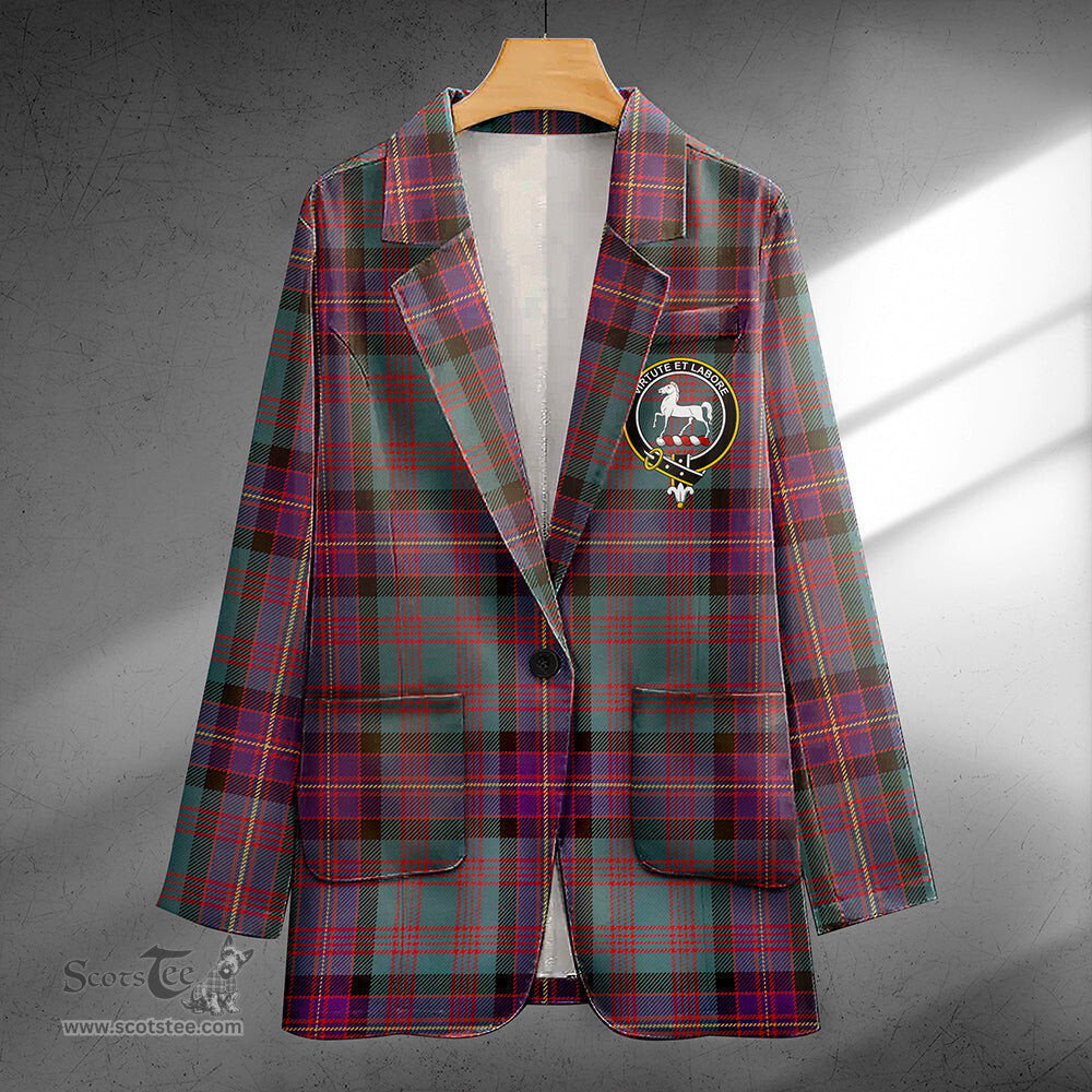 ScotsTee Shop Cochrane (Cochran) Weathered Clan Crest Casual Tartan Flat Lapel Collar Blazer Tartan Blazer Cotton