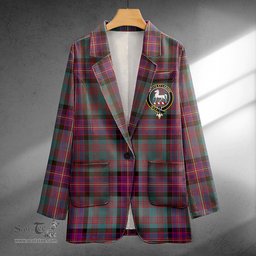 ScotsTee Shop Cochrane (Cochran) Weathered Clan Crest Casual Tartan Flat Lapel Collar Blazer Tartan Blazer Cotton