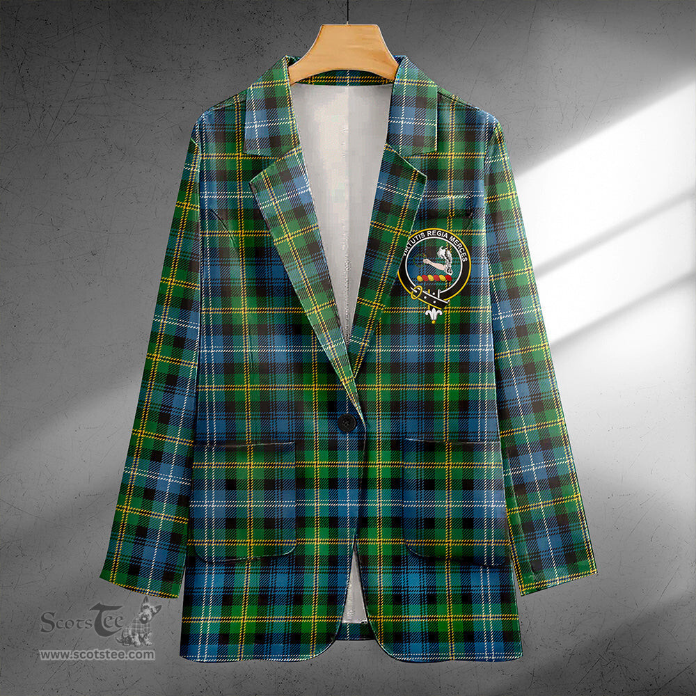 ScotsTee Shop Dyce Ancient Clan Crest Casual Tartan Flat Lapel Collar Blazer Tartan Blazer Cotton