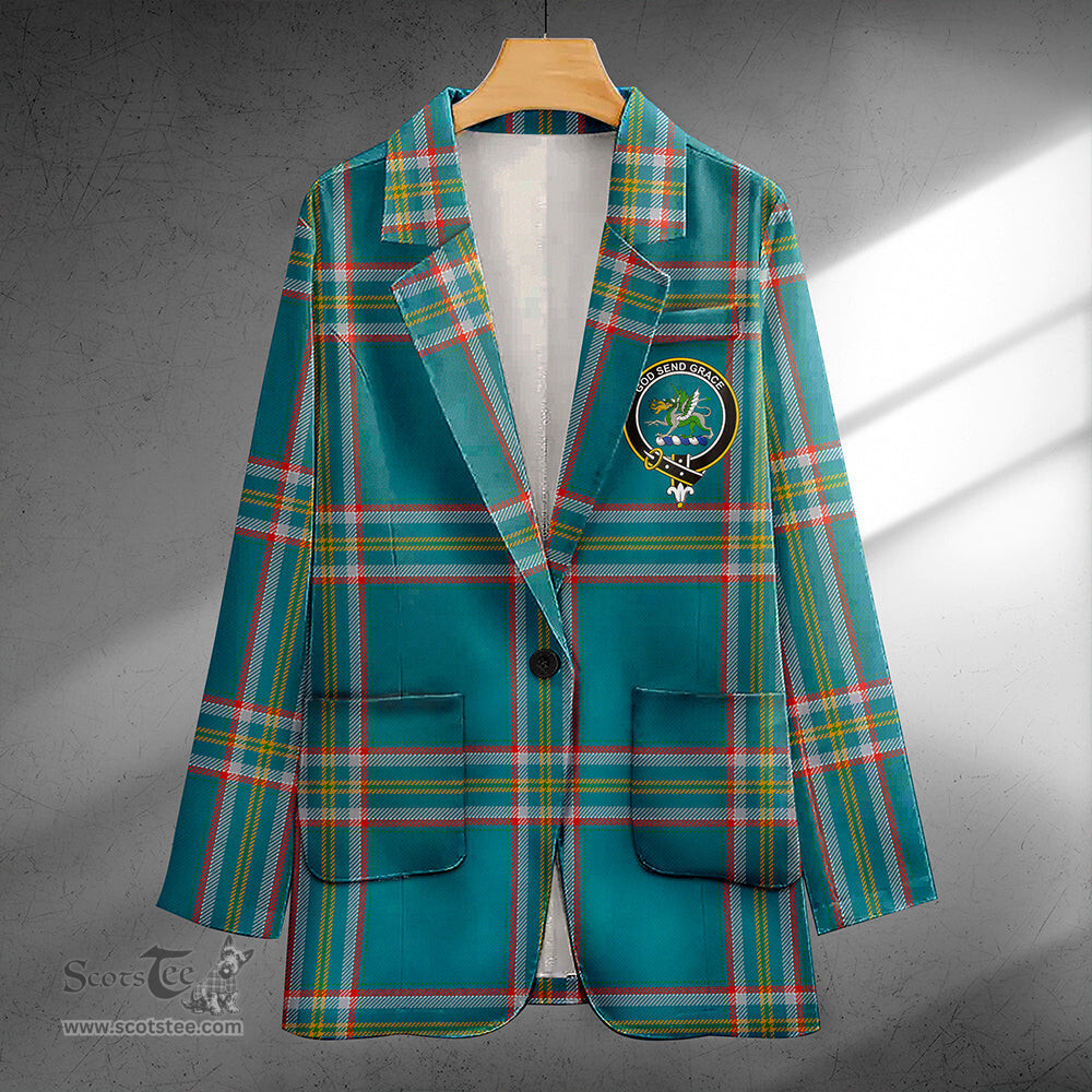 ScotsTee Shop Crichton (Creighton) Ancient Clan Crest Casual Tartan Flat Lapel Collar Blazer Tartan Blazer Cotton