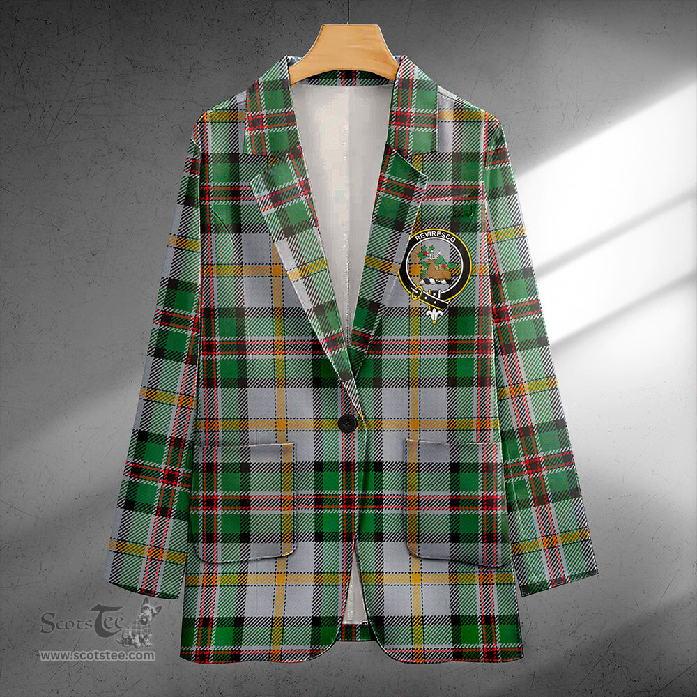 ScotsTee Shop Dinwoodie Modern Clan Crest Casual Tartan Flat Lapel Collar Blazer Tartan Blazer Cotton