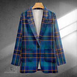 ScotsTee Shop Dempster Modern Clan Crest Casual Tartan Flat Lapel Collar Blazer Tartan Blazer Cotton