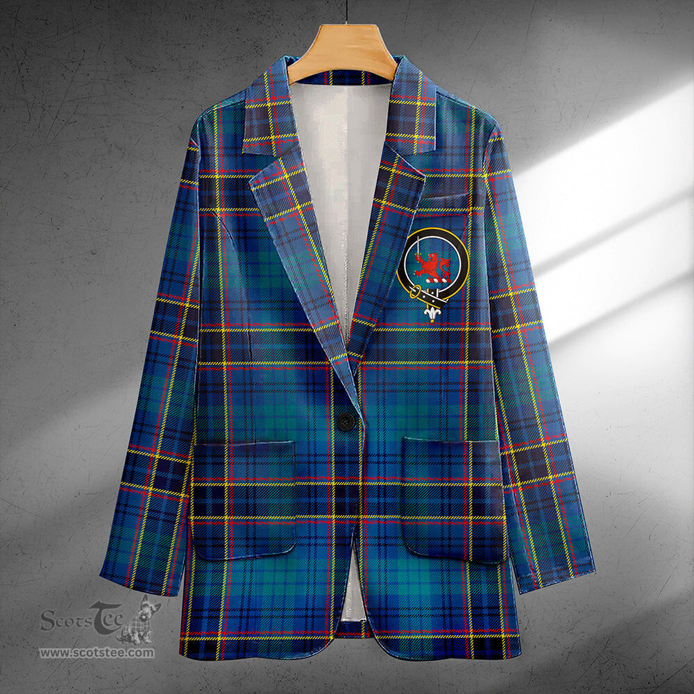 ScotsTee Shop Dempster Modern Clan Crest Casual Tartan Flat Lapel Collar Blazer Tartan Blazer Cotton
