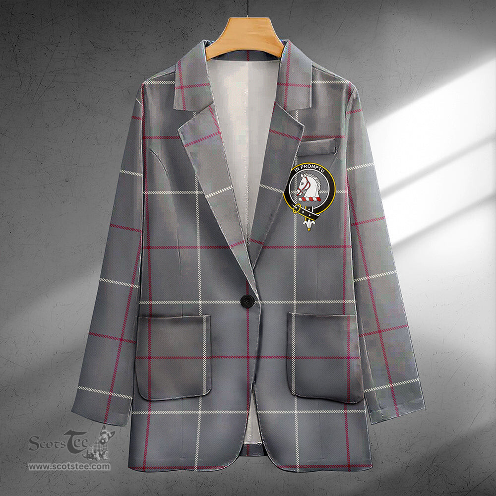 ScotsTee Shop Dunbar of Pitgaveny Weathered Clan Crest Casual Tartan Flat Lapel Collar Blazer Tartan Blazer Cotton