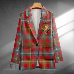 ScotsTee Shop Forrester Weathered Clan Crest Casual Tartan Flat Lapel Collar Blazer Tartan Blazer Cotton
