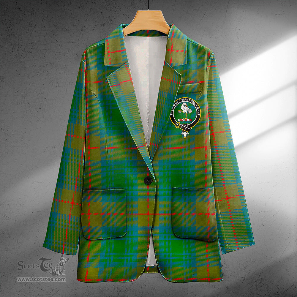 ScotsTee Shop Cranston Ancient Clan Crest Casual Tartan Flat Lapel Collar Blazer Tartan Blazer Cotton