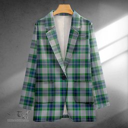 ScotsTee Shop Fraser Arisaid Green Clan Crest Casual Tartan Flat Lapel Collar Blazer Tartan Blazer Cotton
