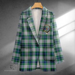 ScotsTee Shop Fraser Arisaid Green Clan Crest Casual Tartan Flat Lapel Collar Blazer Tartan Blazer Cotton