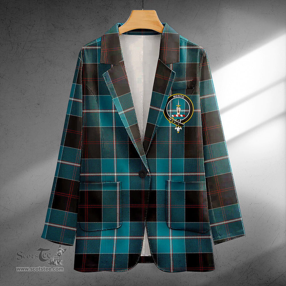 ScotsTee Shop Dunlop Ancient Clan Crest Casual Tartan Flat Lapel Collar Blazer Tartan Blazer Cotton
