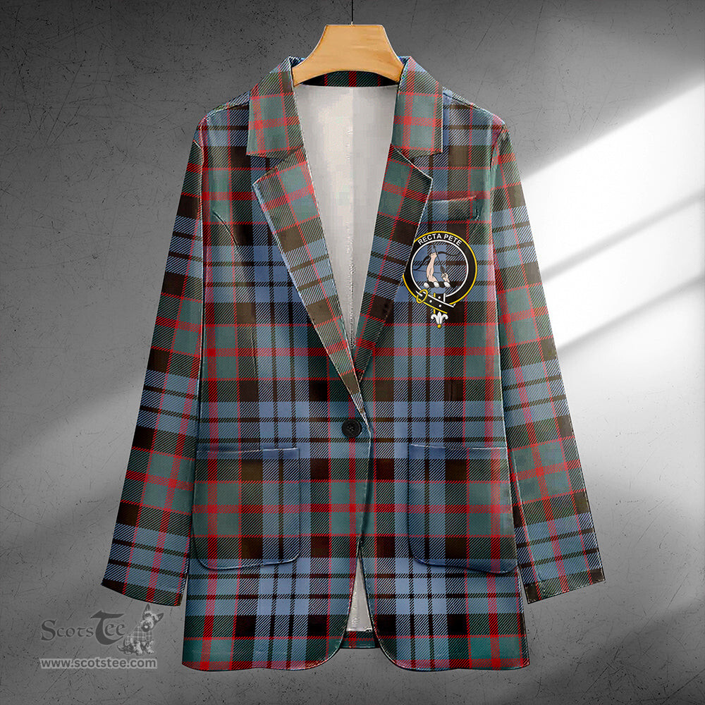 ScotsTee Shop Fletcher of Dunans Clan Crest Casual Tartan Flat Lapel Collar Blazer Tartan Blazer Cotton