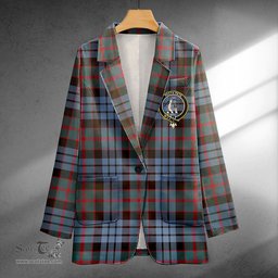 ScotsTee Shop Fletcher of Dunans Clan Crest Casual Tartan Flat Lapel Collar Blazer Tartan Blazer Cotton
