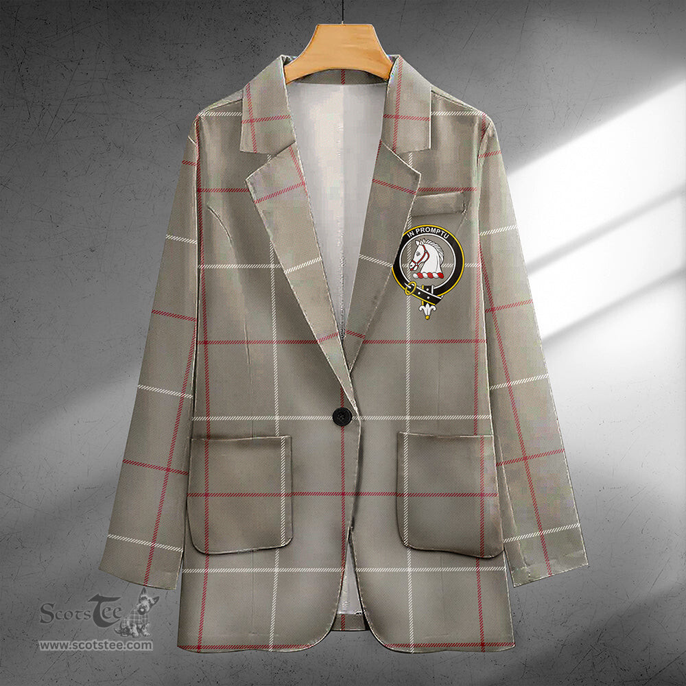 ScotsTee Shop Dunbar of Pitgaveny Clan Crest Casual Tartan Flat Lapel Collar Blazer Tartan Blazer Cotton
