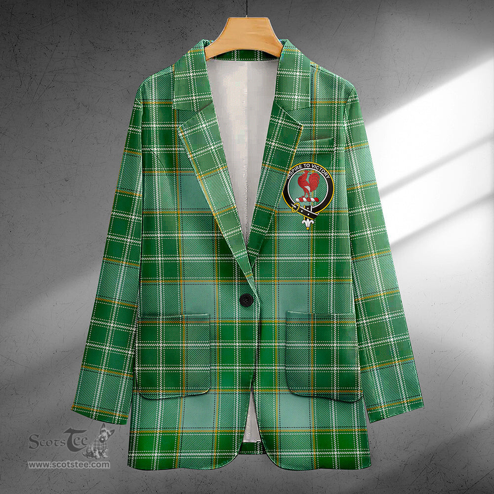 ScotsTee Shop Currie Ancient Clan Crest Casual Tartan Flat Lapel Collar Blazer Tartan Blazer Cotton