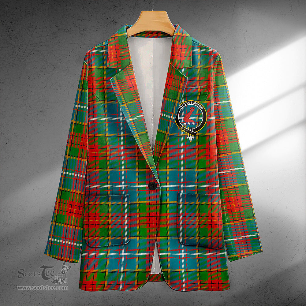ScotsTee Shop Crozier Ancient Clan Crest Casual Tartan Flat Lapel Collar Blazer Tartan Blazer Cotton