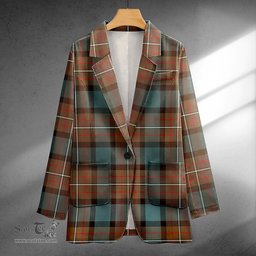 ScotsTee Shop Ferguson Weathered Clan Crest Casual Tartan Flat Lapel Collar Blazer Tartan Blazer Cotton