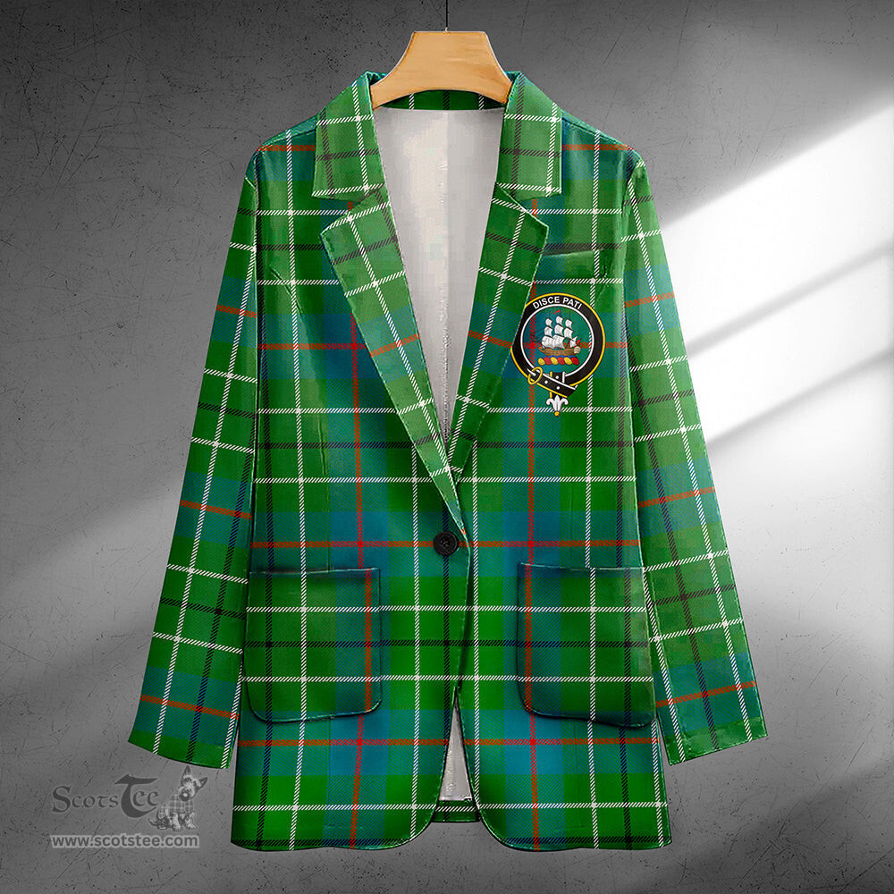 ScotsTee Shop Duncan Ancient Clan Crest Casual Tartan Flat Lapel Collar Blazer Tartan Blazer Cotton