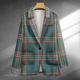 ScotsTee Shop Crichton (Creighton) Weathered Clan Crest Casual Tartan Flat Lapel Collar Blazer Tartan Blazer Cotton