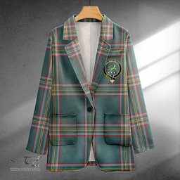 ScotsTee Shop Crichton (Creighton) Weathered Clan Crest Casual Tartan Flat Lapel Collar Blazer Tartan Blazer Cotton
