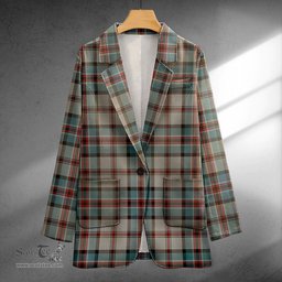 ScotsTee Shop Dinwoodie Weathered Clan Crest Casual Tartan Flat Lapel Collar Blazer Tartan Blazer Cotton