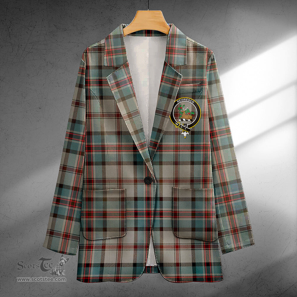 ScotsTee Shop Dinwoodie Weathered Clan Crest Casual Tartan Flat Lapel Collar Blazer Tartan Blazer Cotton