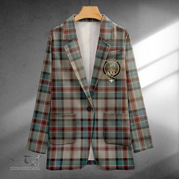 ScotsTee Shop Dinwoodie Weathered Clan Crest Casual Tartan Flat Lapel Collar Blazer Tartan Blazer Cotton