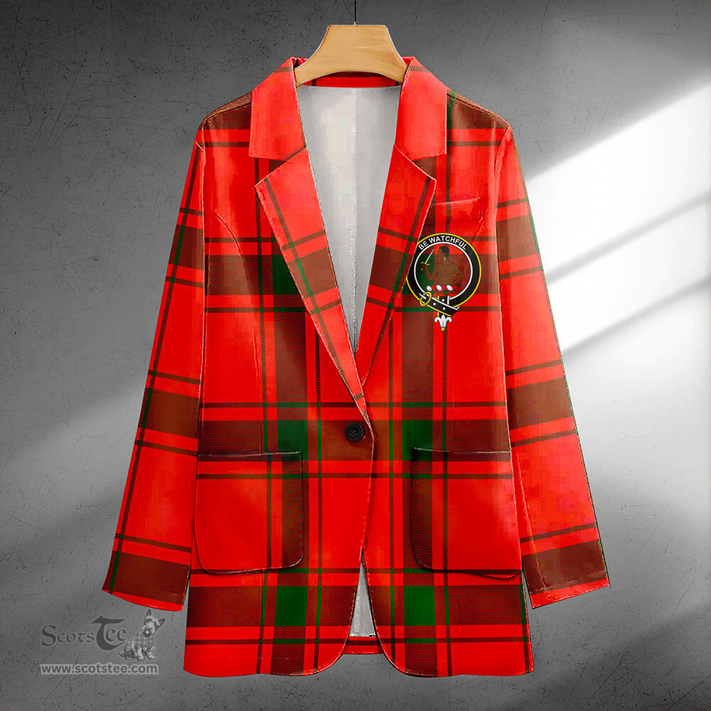 ScotsTee Shop Darroch Clan Crest Casual Tartan Flat Lapel Collar Blazer Tartan Blazer Cotton