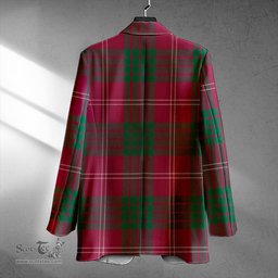 ScotsTee Shop Crawford Red Modern Clan Crest Casual Tartan Flat Lapel Collar Blazer Tartan Blazer Cotton