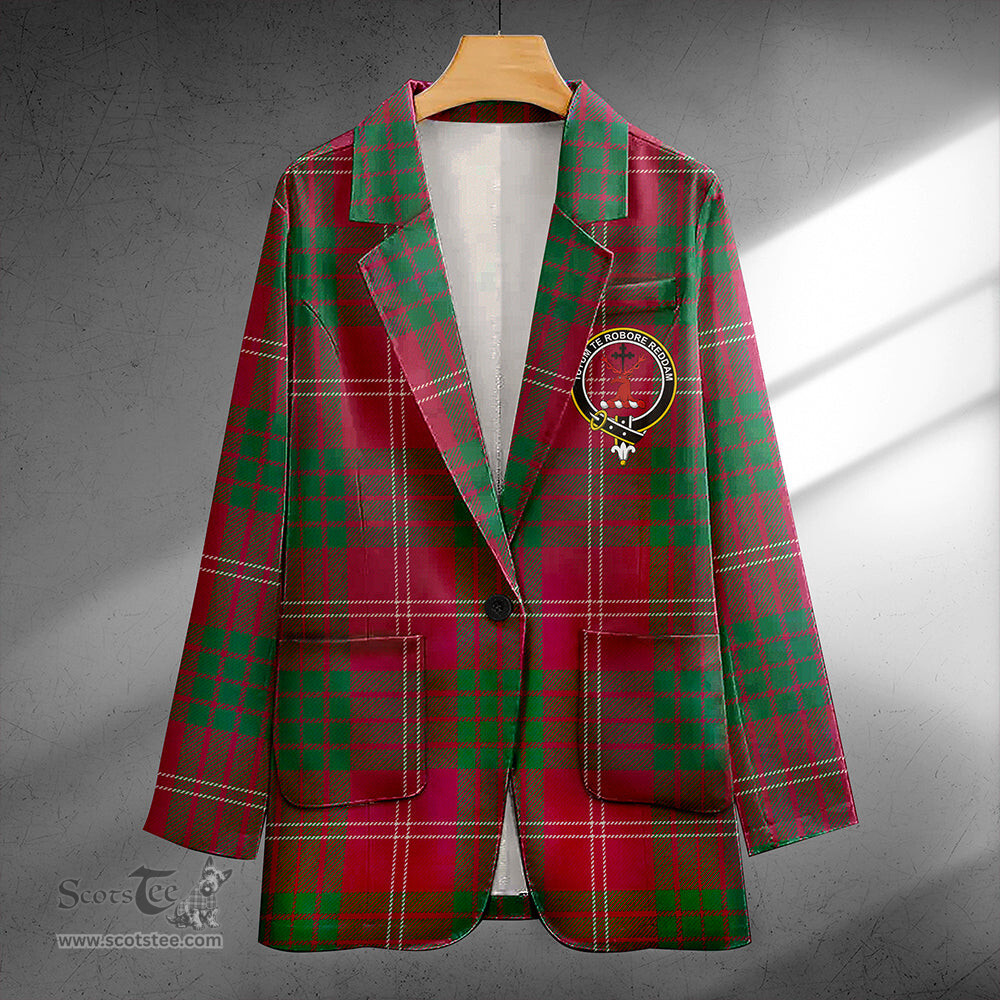 ScotsTee Shop Crawford Red Modern Clan Crest Casual Tartan Flat Lapel Collar Blazer Tartan Blazer Cotton