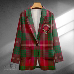 ScotsTee Shop Crawford Red Modern Clan Crest Casual Tartan Flat Lapel Collar Blazer Tartan Blazer Cotton
