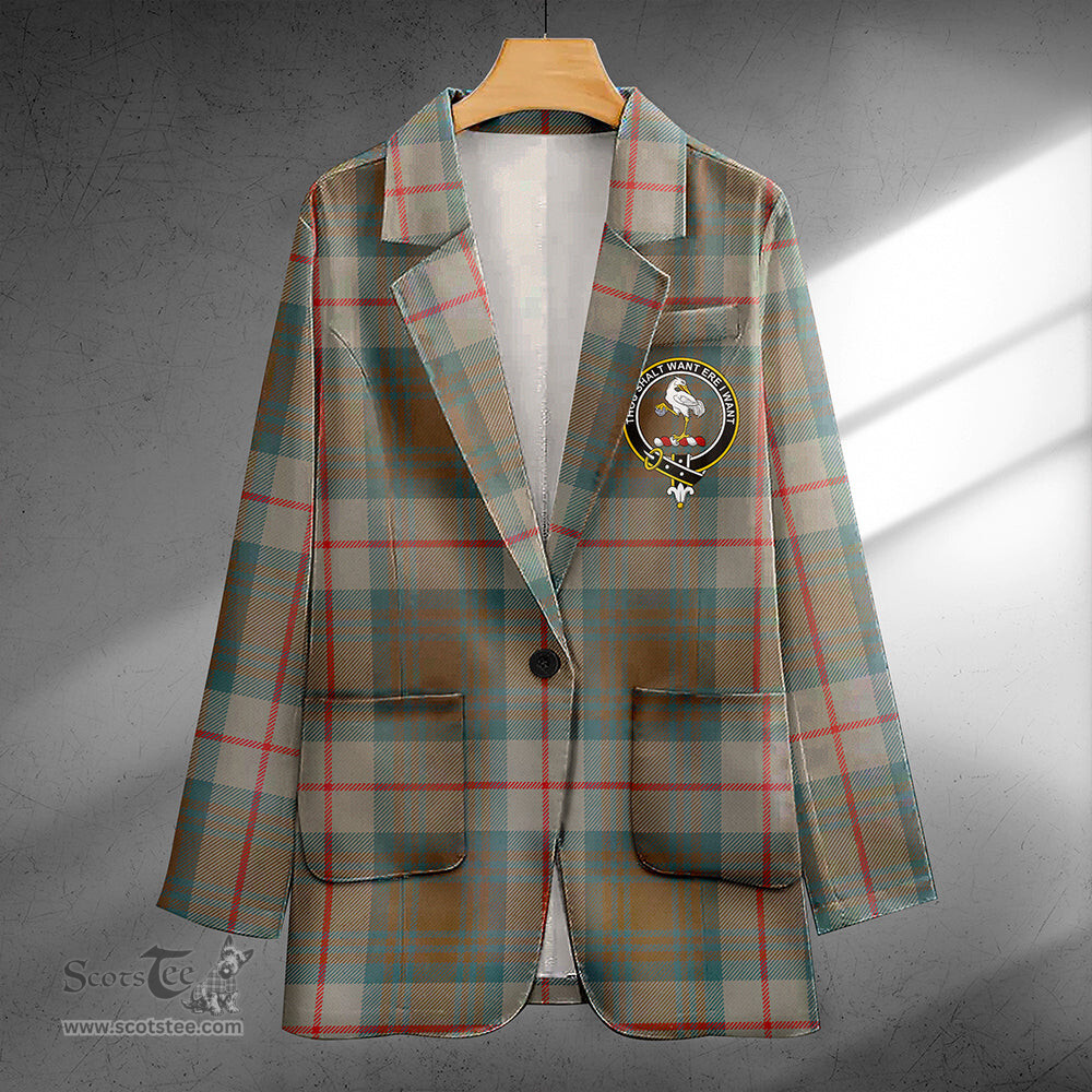 ScotsTee Shop Cranston Weathered Clan Crest Casual Tartan Flat Lapel Collar Blazer Tartan Blazer Cotton