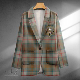 ScotsTee Shop Cranston Weathered Clan Crest Casual Tartan Flat Lapel Collar Blazer Tartan Blazer Cotton