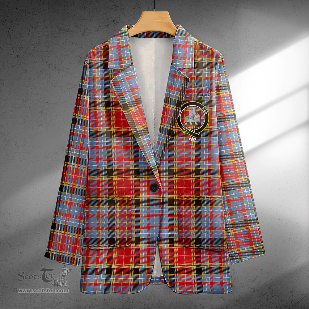 ScotsTee Shop Dalrymple of Castleton Weathered Clan Crest Casual Tartan Flat Lapel Collar Blazer Tartan Blazer Cotton