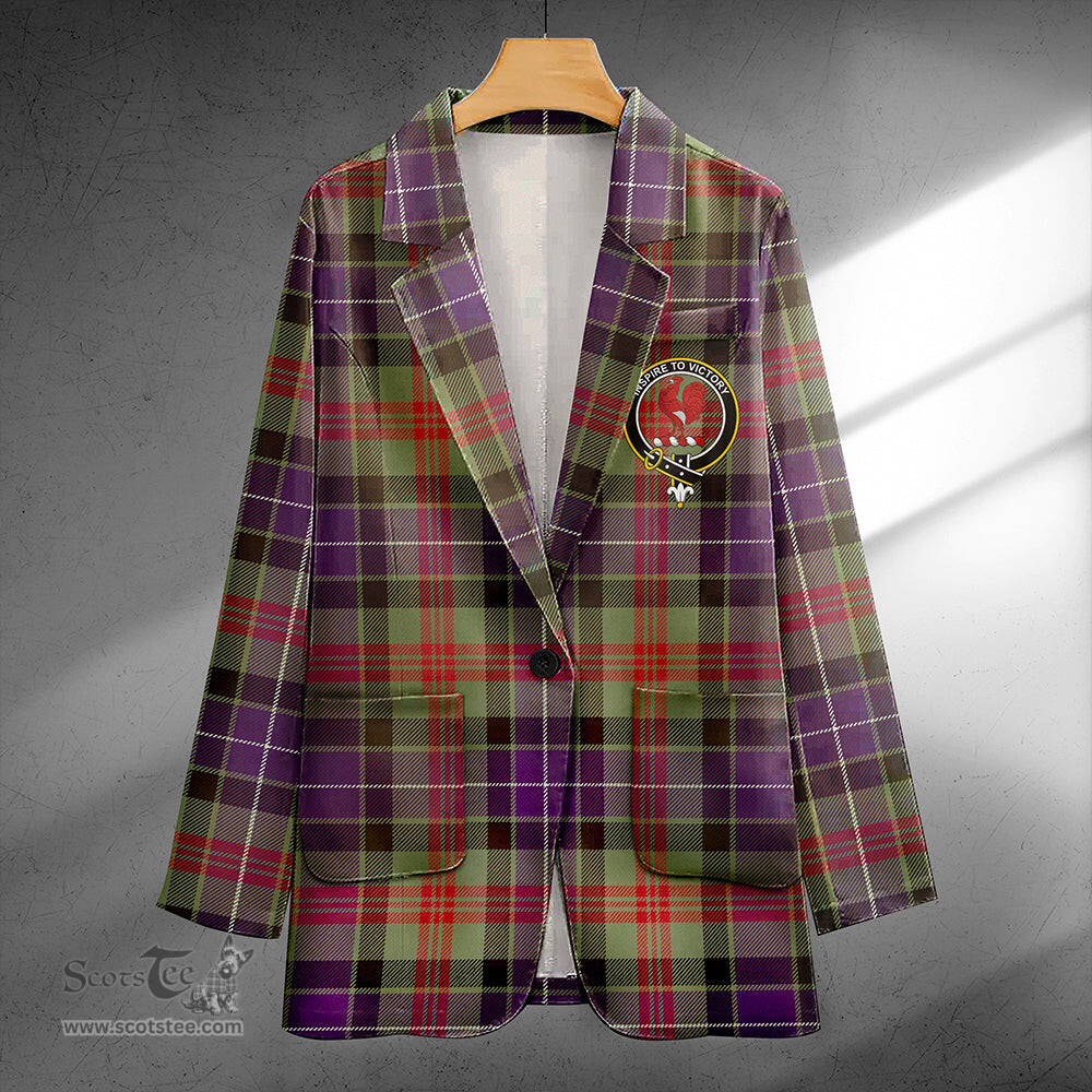 ScotsTee Shop Curry (Currie) Weathered Clan Crest Casual Tartan Flat Lapel Collar Blazer Tartan Blazer Cotton