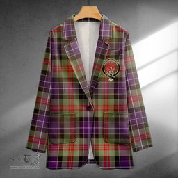 ScotsTee Shop Curry (Currie) Weathered Clan Crest Casual Tartan Flat Lapel Collar Blazer Tartan Blazer Cotton
