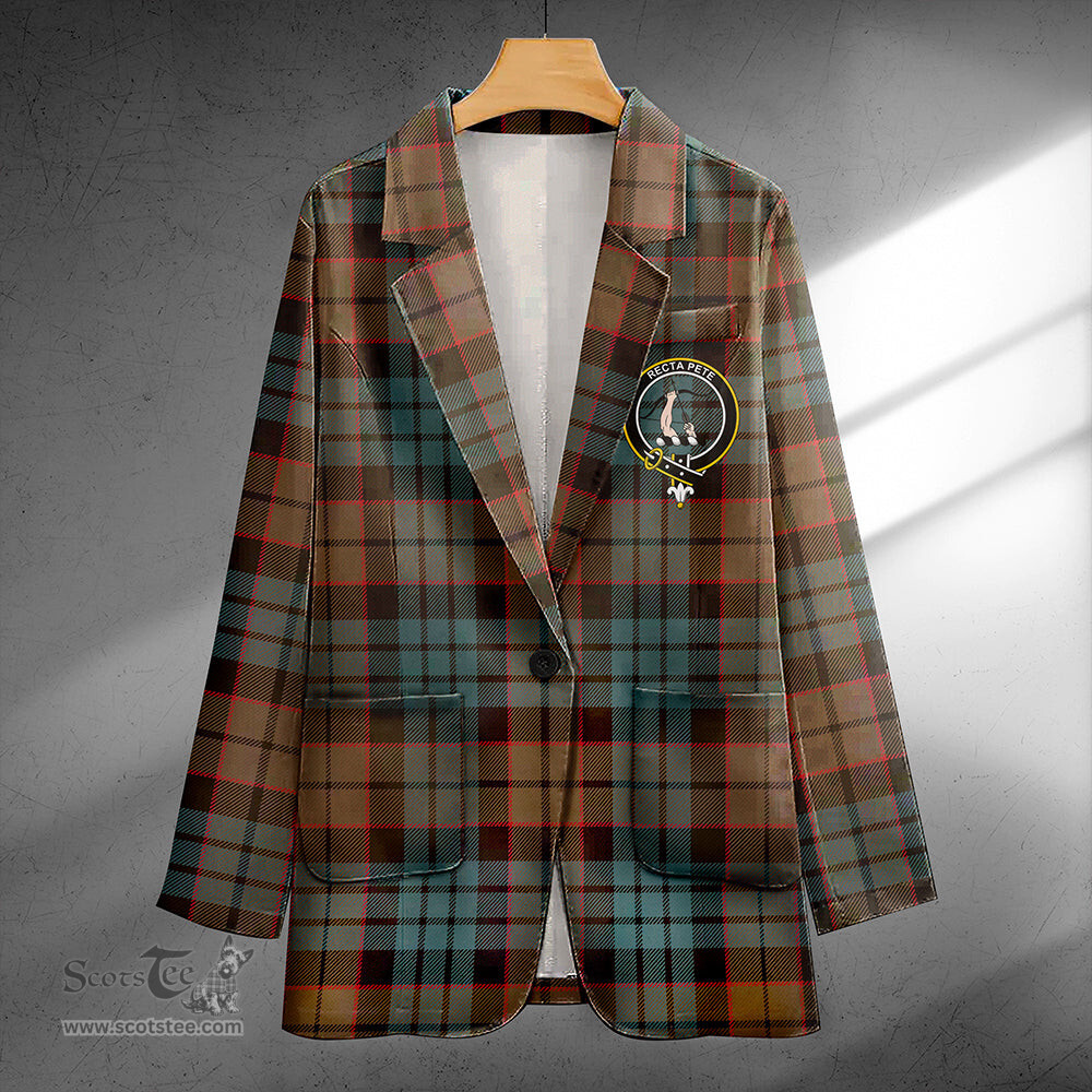 ScotsTee Shop Fletcher Family Weathered Clan Crest Casual Tartan Flat Lapel Collar Blazer Tartan Blazer Cotton